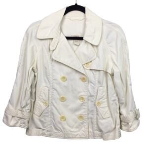 Sundance Minimalist 3/4 Buckle Sleeve Preppy Cream Denim Cropped Jacket M